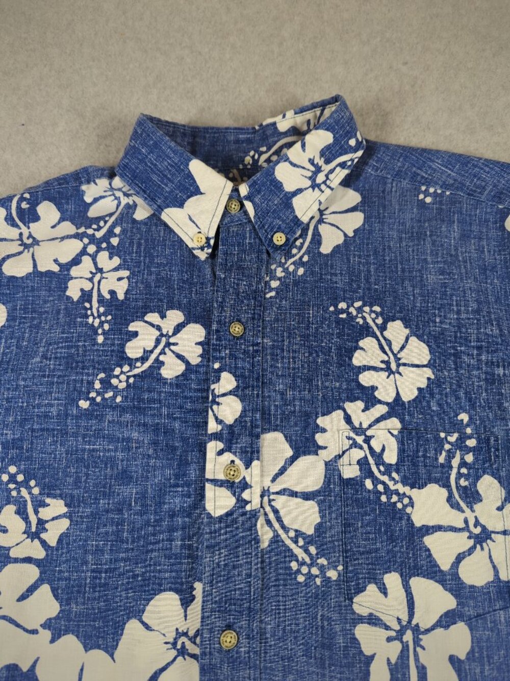 Reyn Spooner Hawaiian Shirt Men's Large Blue Floral Short Sleeve Button Down